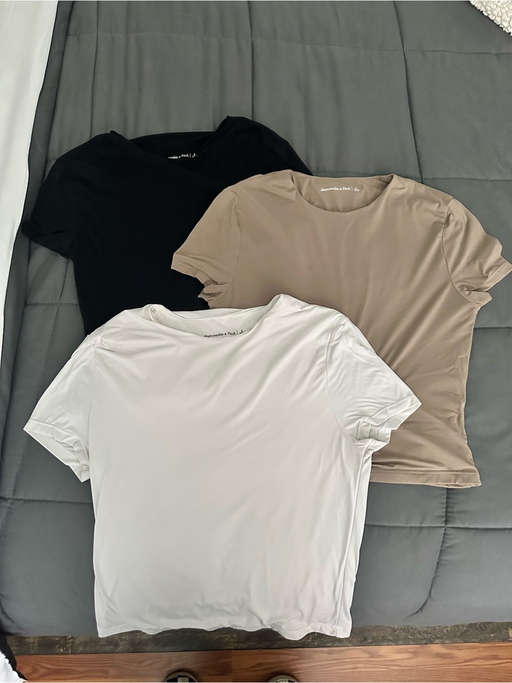 A&F Essentials Crewneck Cropped Tee - Black, White, Taupe - 3-pack